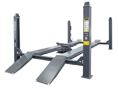 Подъемник четырехстоечный 5 т, с ручной траверсой 2 т N423, для сход-развала, мех. снятие, серый