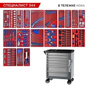 Набор инструментов 344 предмета, "СПЕЦИАЛИСТ 344", в серой тележке МАСТАК 50-07344G
