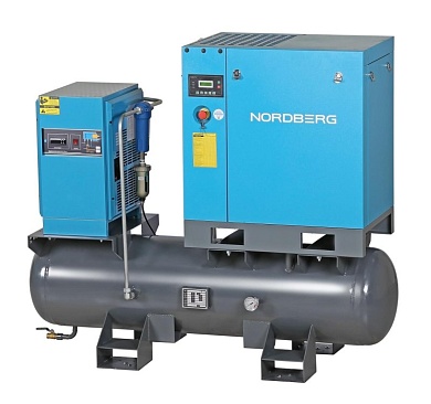 Компрессор винтовой, 7,5 кВт, 10 бар, 900 л/мин, ресивер 260л, IP55, осушитель NORDBERG NCC10RD