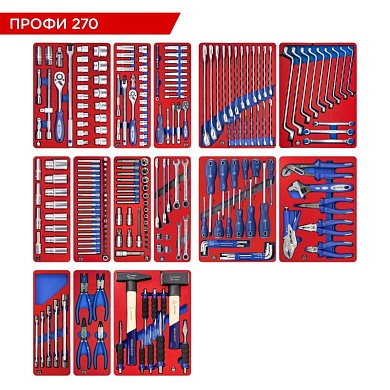 МАСТАК Набор инструментов "ЛИДЕР" для тележки, 14 ложементов, 270 предметов